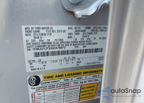 2019 Ford Expedition Xlt из США, поврежденный, VIN 1FMJU1JTXKEA78973